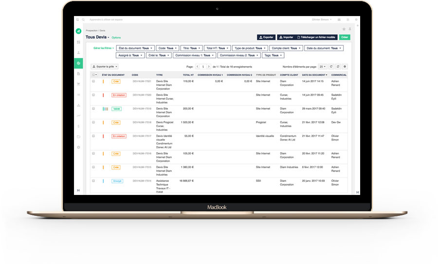 Vue de gestion des contacts dans Numefy